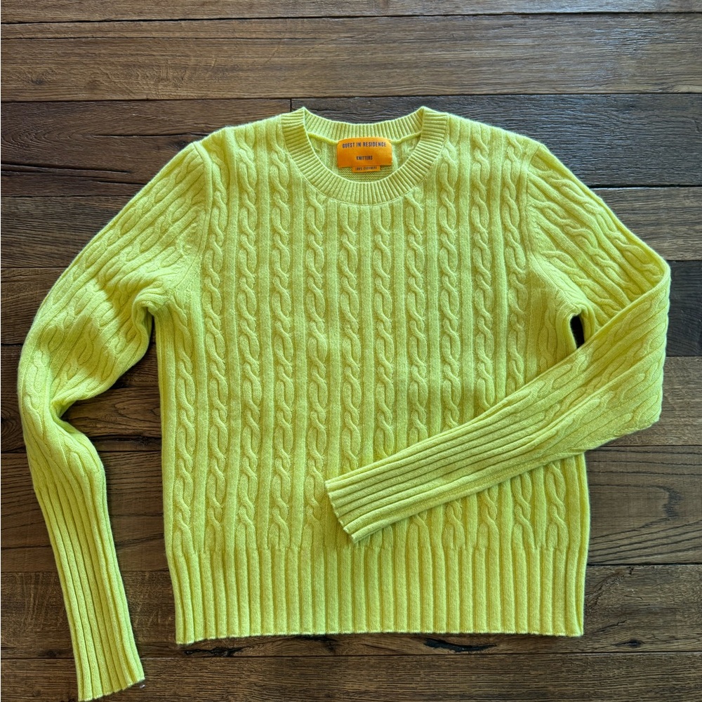Guest in Residence Lime Cable Knit Crewneck Sweater